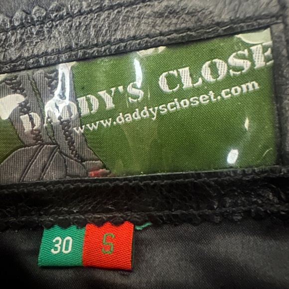 Daddy's Closet Leather Pants Yellow Stripe 30" waist Small 33" inseam unhemmed - Picture 7 of 7